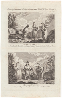 RUSSIAN DRESSES 1. a Boor that sells live Fish... 2. a Market Woman of Octha... 3. a Market Woman of Moscow  RUSSIAN DRESSES 1. a Peasant's Wife... 2. a Peasant... 3. a Fortune Teller